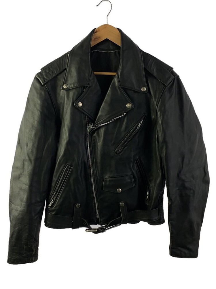Black Leather Double Rider Biker Jacket 1306