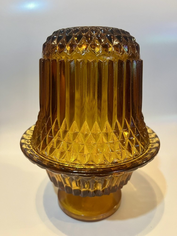 Vintage MCM Indiana Glass Diamond Point Golden Amber Fairy Lamp