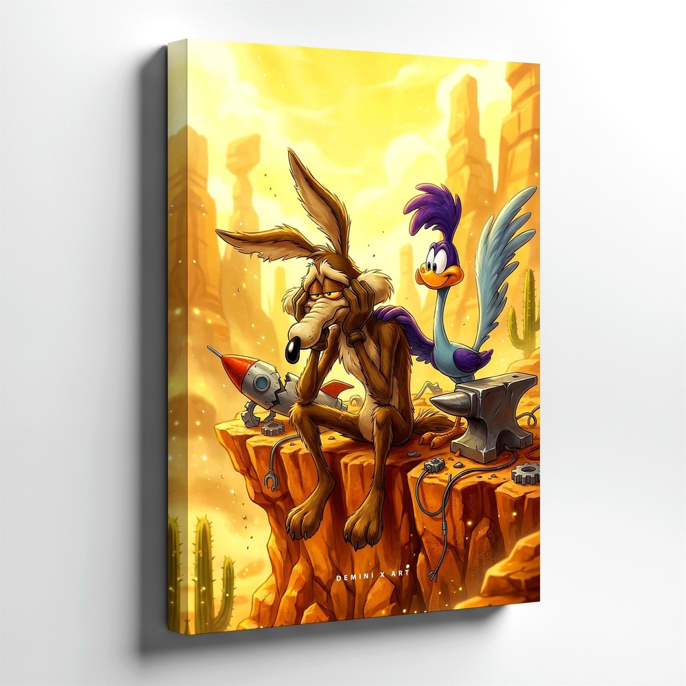 Wall Art Desert Coyote Bird Cartoon Poster Canyon Cliff Fantasy Art Print Decor