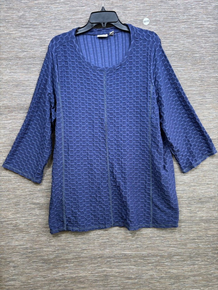 LOGO by Lori Goldstein Textured Knit 3/4 Sleeve Top Womens Size 2X Blue NEW