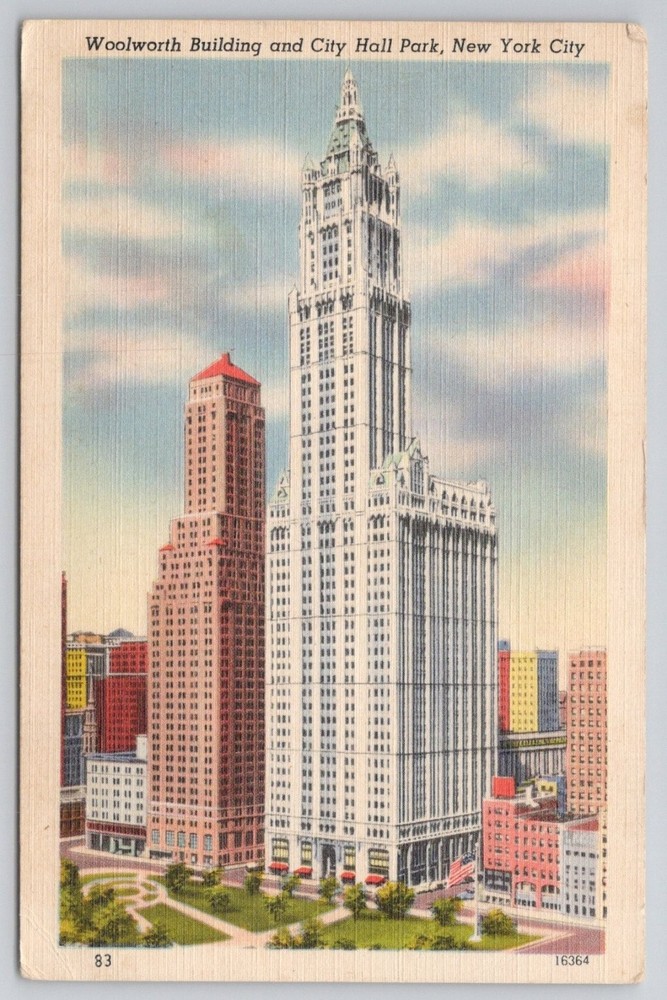 Woolworth Building City Hall Park NYC New York Vintage Colourpicture Postcard