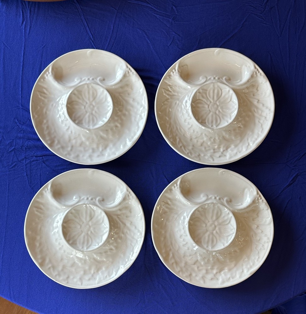 Set of 4 Vintage Portugese White Embossed  Artichoke Plates 9