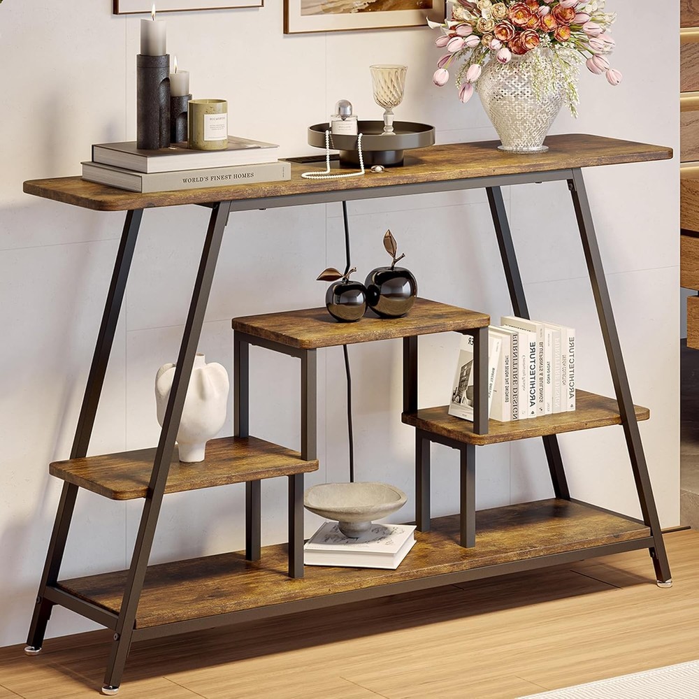 4-Tier Console Sofa Table with Storage Shelves for Entryway or Living Room