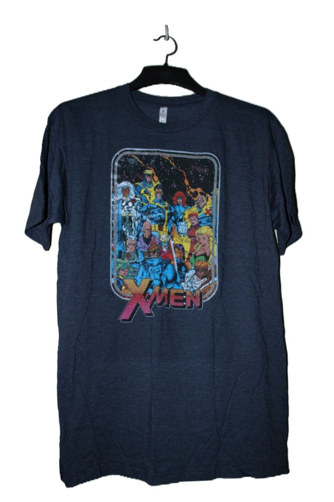 Marvel Retro X-Men Graphic T-Shirt XLT 70s Style Comic Group Shot Navy Heather
