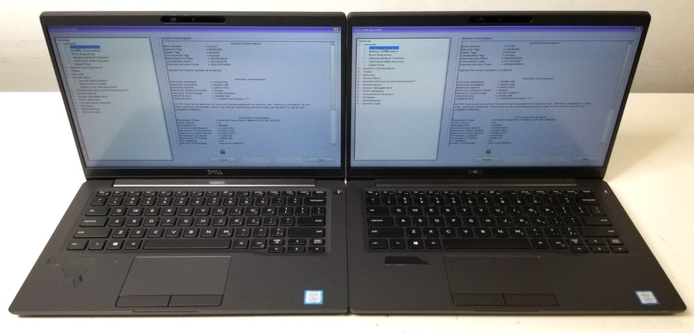 Lot of 2 Dell Latitude 7400 Intel i7-8665U 16GB BIOS LOCK w/Batt, No OS/SSD/WIFI