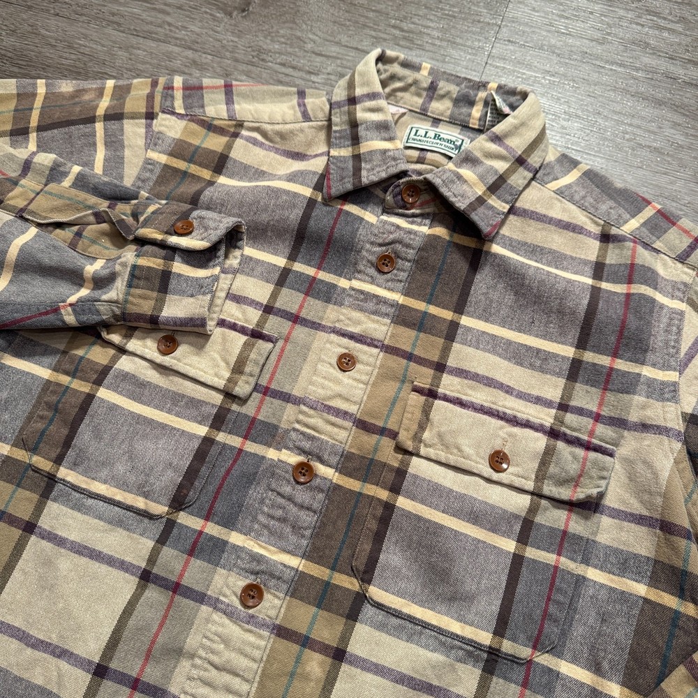 LL Bean Shirt Mens Medium Plaid Chamois Flannel Cotton Button Workwear Utility