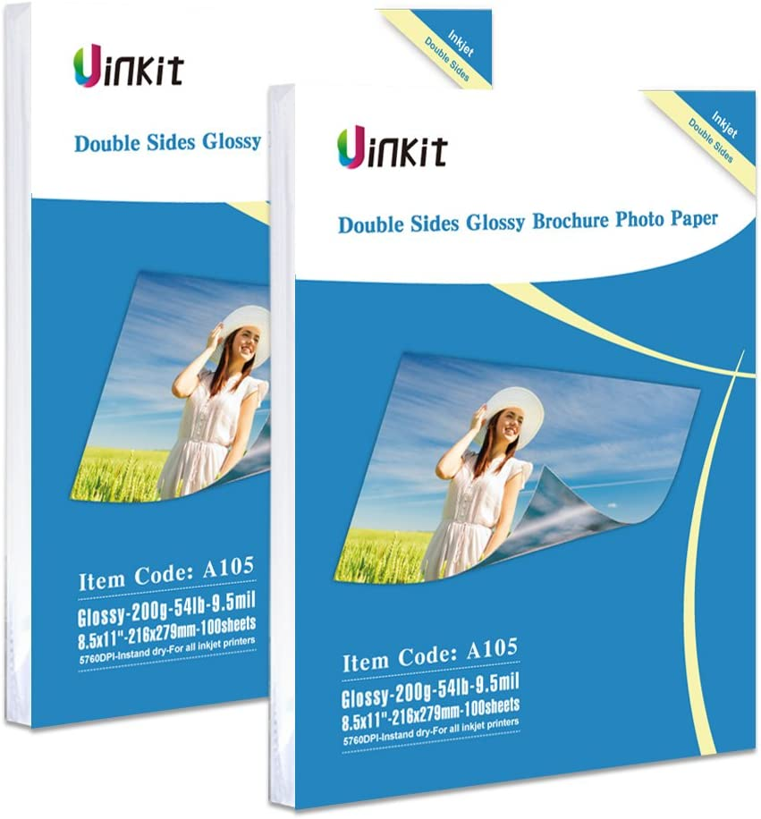 Double Sided Glossy Photo Paper - 200 Sheets Uinkit 8.5X11 Inches 9.5Mil 200Gsm