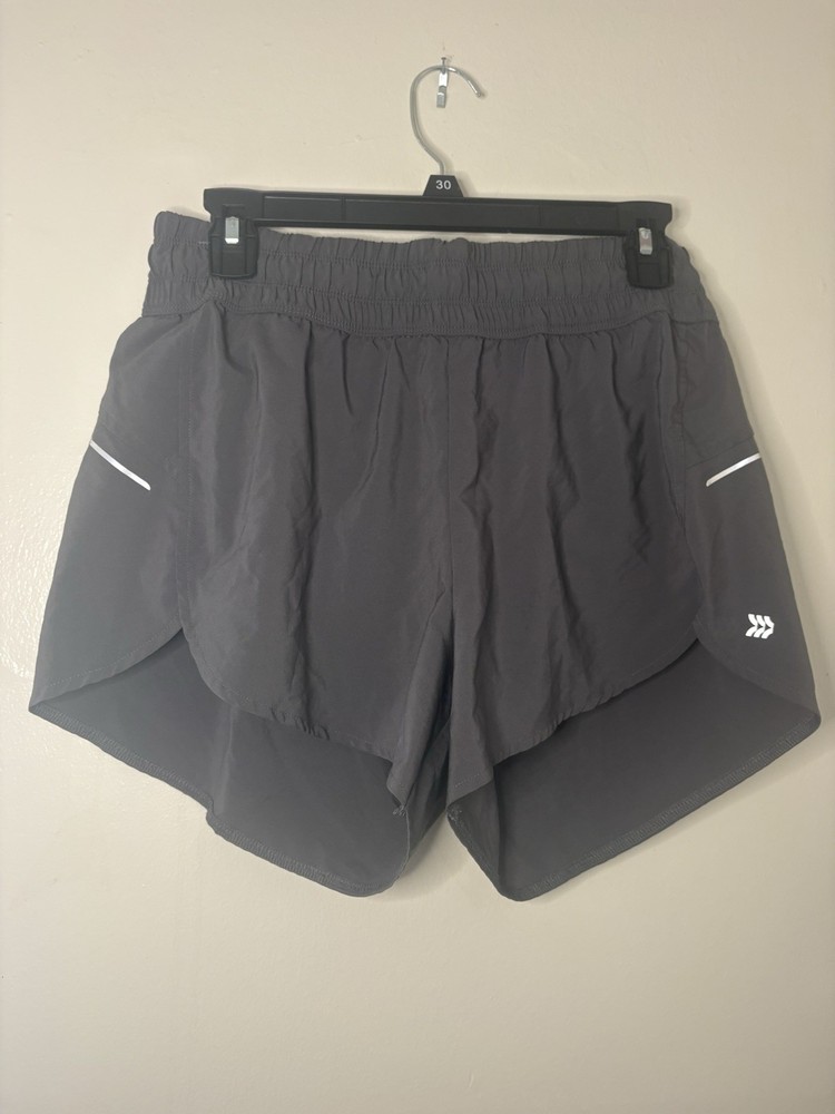 All in Motion Gray Solid Knit Athletic Shorts Women’s Regular Size M Drawstring