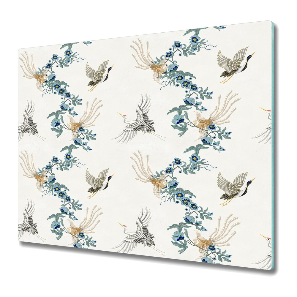 Tempered Glass Worktop protector Chinoiserie Embroidery Birds Floral 60x52