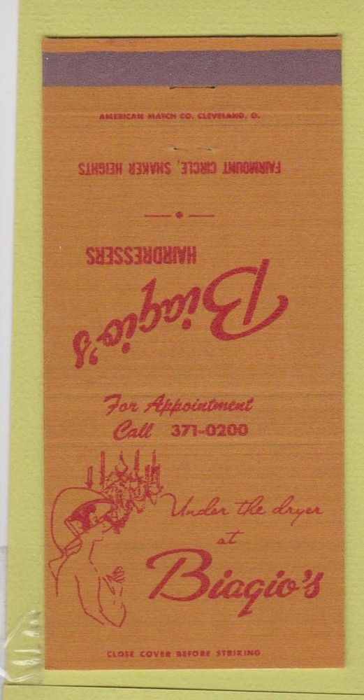 Matchbook Cover - Biagio's Hair Salon Shaker Heights OH girlie WEAR 30 Strike