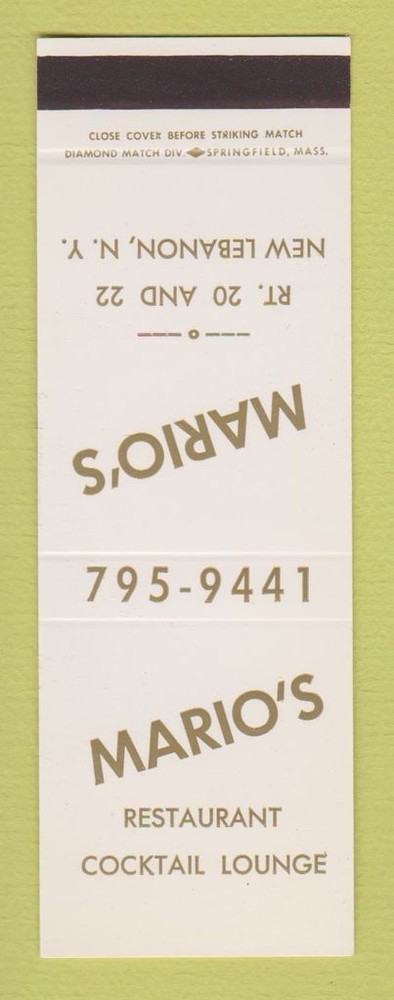 Matchbook Cover - Mario's Restaurant New Lebanon NY SAMPLE