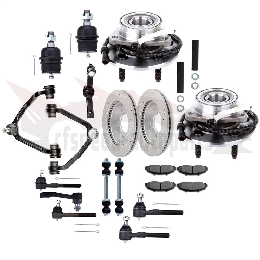 18PCS Front Suspension Kit with Wheel Hub Bearing Brake Rotor Pad for 00-03 Ford F150