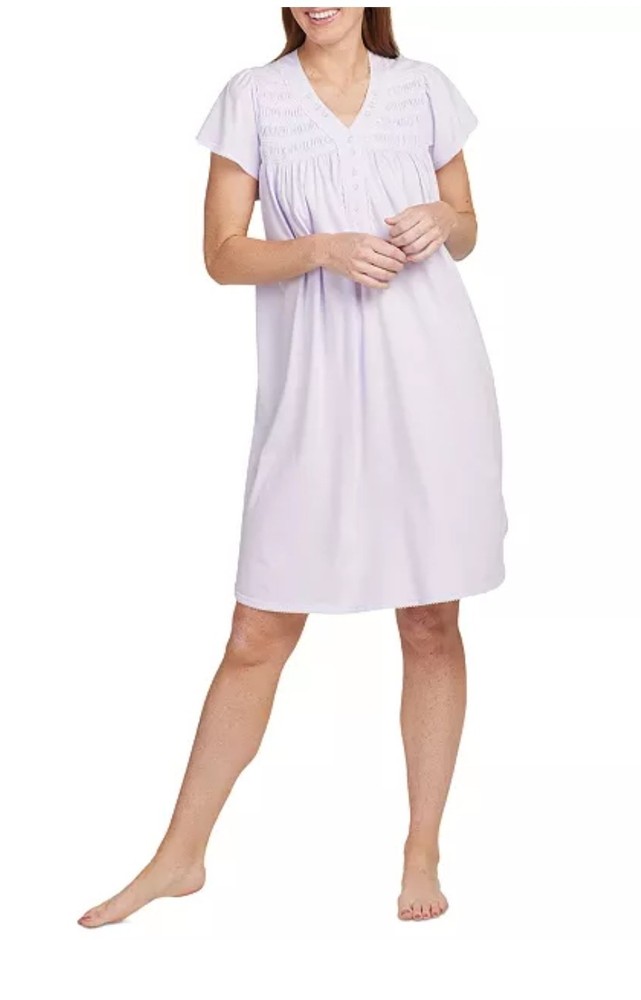 Miss Elaine Women's Ruched Short-Sleeve Nightgown - Lilac Small