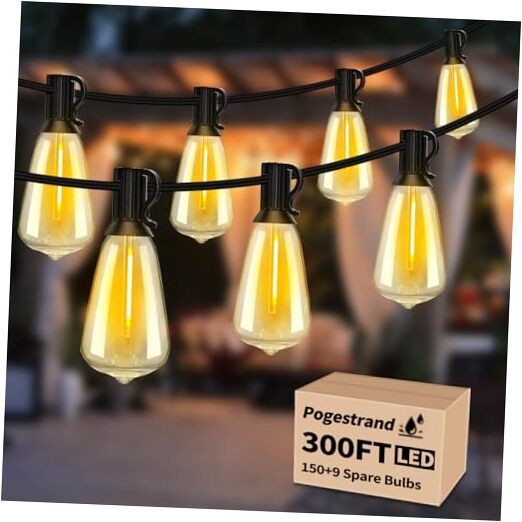 300ft Outdoor Waterproof String Lights ST38-2200K Warm White 3x100ft