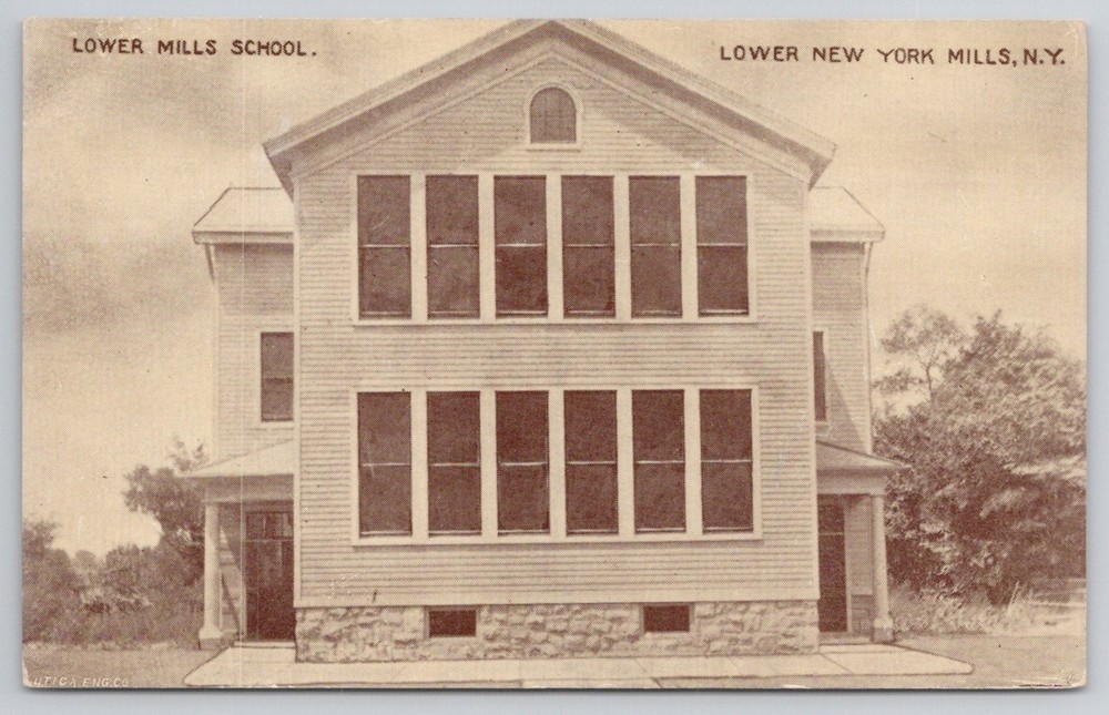 Lower Mills School New York Mills NY Postcard Utica Eng Co