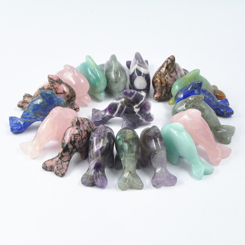 Estatuilla de marsopa piedra curativa de delfín tallada en cristal de cuarzo natural regalo artesanal