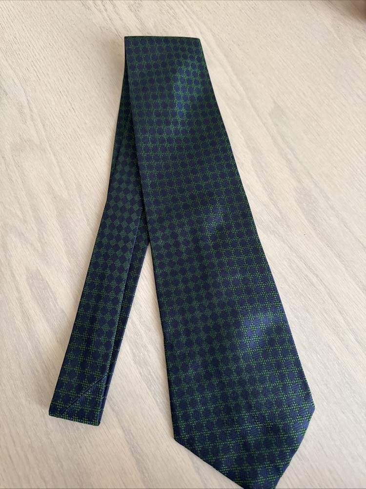 Barney’s Men's Silk Green Navy Square Tie  4x56