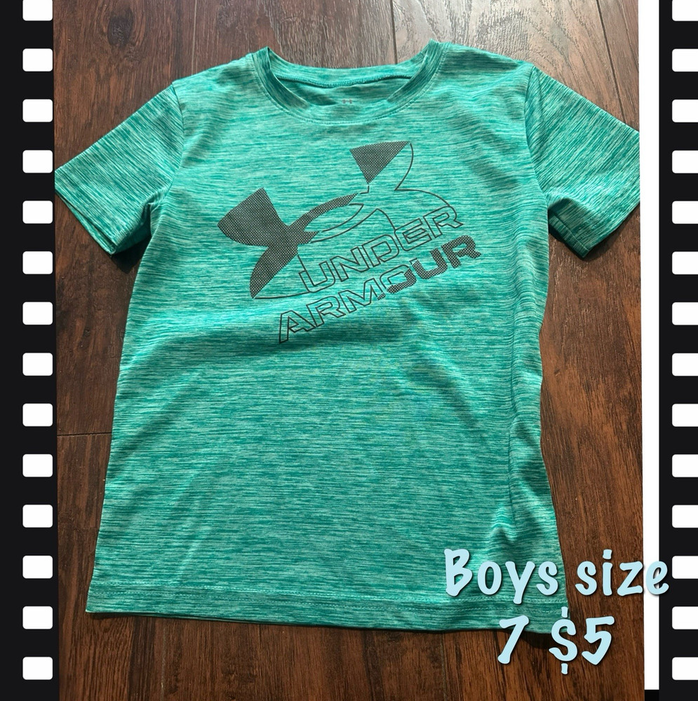 Under Armour Boys Size 7 Green Heathered Logo Crew Neck Short Sleeve T-Shirt