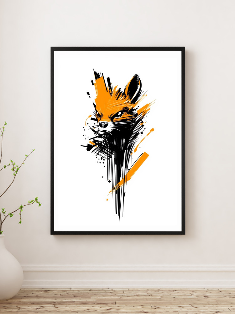 Foxy Fox Abstract Painting Re-Print on Stretched Canvas Ready to Hang 12x16