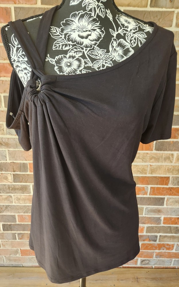 Haptics By Holly Harper Black Cold Shoulder Strap Top Women’s Blouse Size S