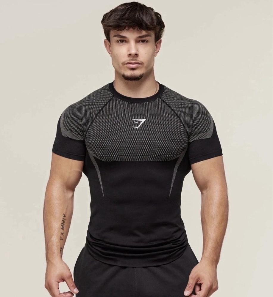 LARGE - Gymshark Onyx 5.0 V5 Seamless T-Shirt - BLACK /LIGHT GREY - SHORT SLEEVE