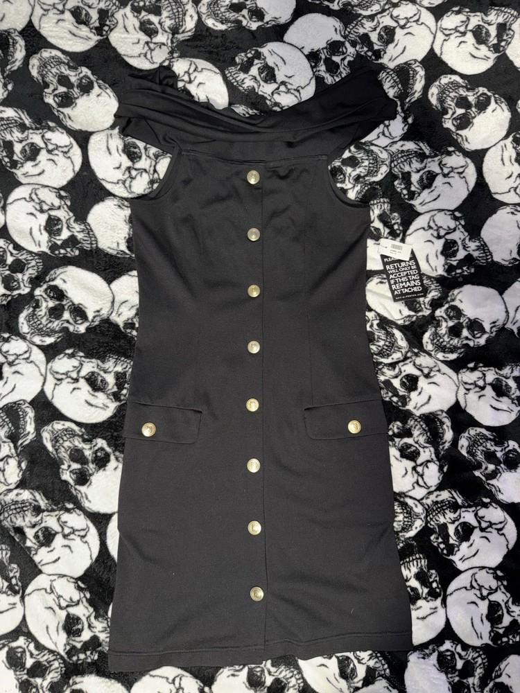 Pierre Balmain Black Dress Gold Buttons Size 40