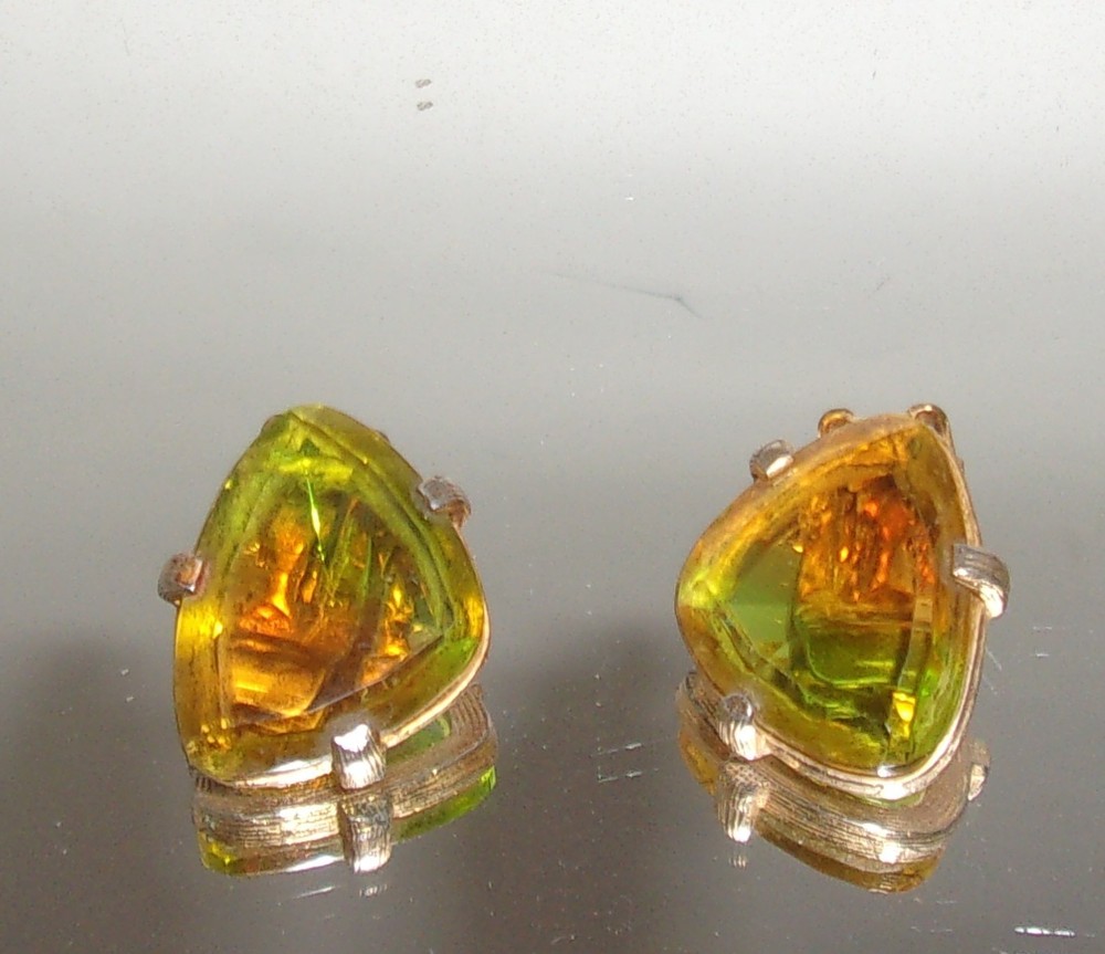 Vintage Judy Lee  Amber Aurora Borealis Clip Earrings Signed