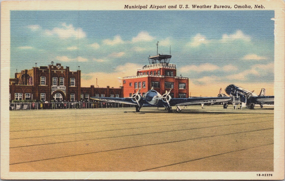 Postcard Municipal Airport and US Weather Bureau, Turboprop Omaha NE Postcard