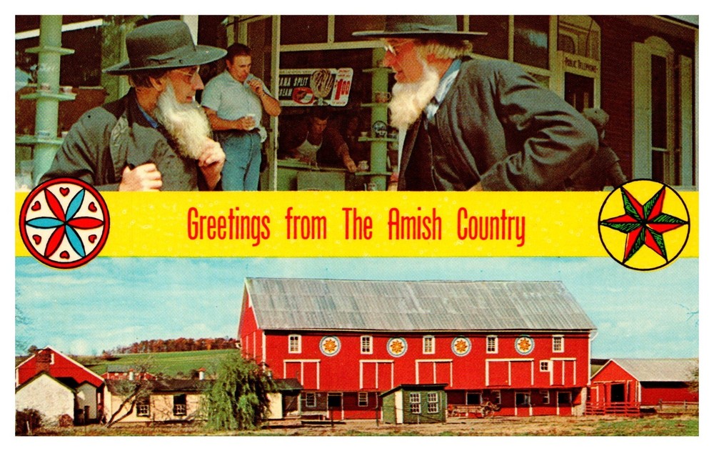 PA Pennsylvania Greetings From Amish Country Men Barn Multi-View Chrome Postcard