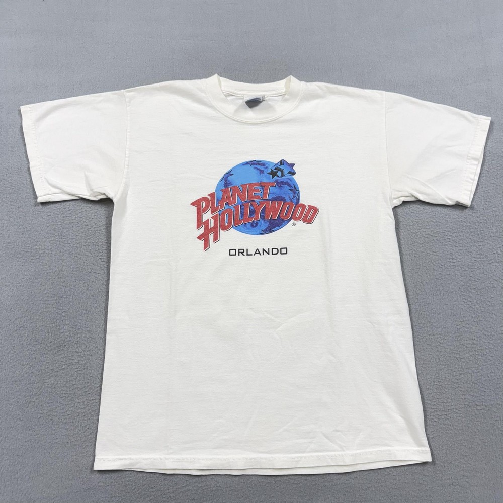 Planet Hollywood Shirt Mens Medium White Orlando Graphic Tee Souvenir Travel