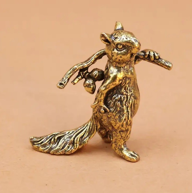 Brass Squirrel Animal Statue Small Sculpture Tabletop Figurine Decor Gifts