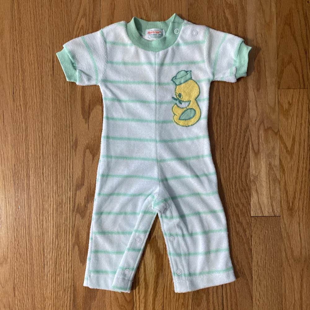 Vintage Baby Boy Terry Cloth Romper HealthTex 6 Months