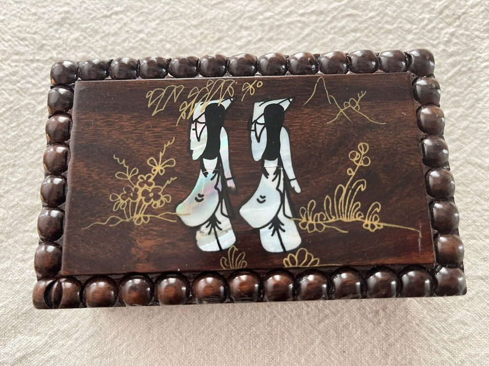 Mother of Pearl Wood Jewelry Box Keepsake Trinket Inlay Case
