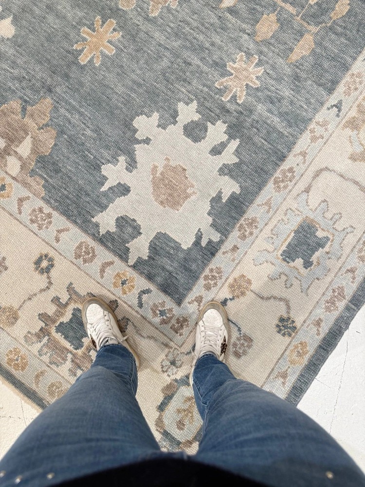 Green Blue Hand Knotted Oushak Rug Turkish Wool Area Carpet For Living Room 9x12