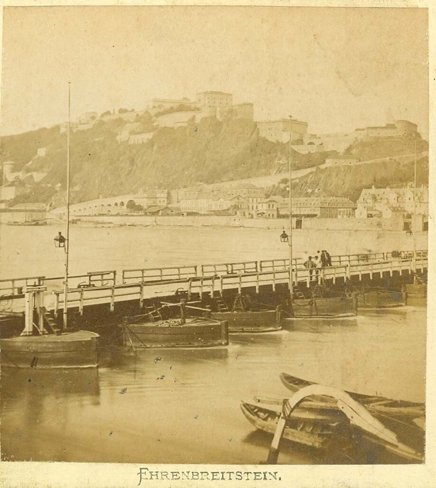 D0058~ Germany – Koblenz, Rhine Bridge & Ehrenbreitstein Fort Stereoview-Schmitz