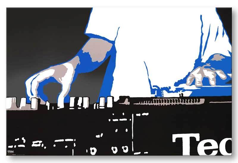 Steez Cross Fade *FRAMED* CANVAS PRINT Technics Turntable - DJ POP ART 24x16