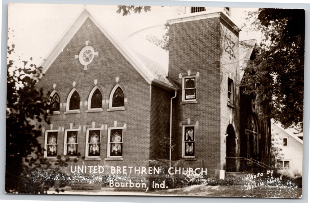 RPPC~Bourbon Indiana~United Brethren Church~Real Photo Postcard