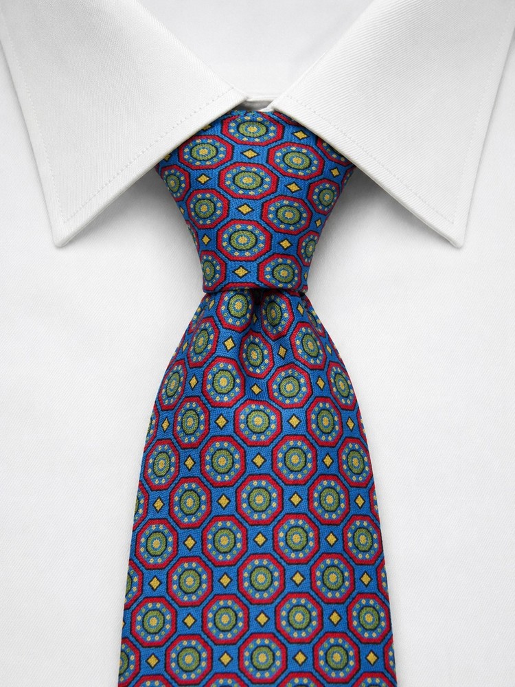 Asser & Turnbull London Silk Tie Blue Medallion Royal Warrant Prince of Wales