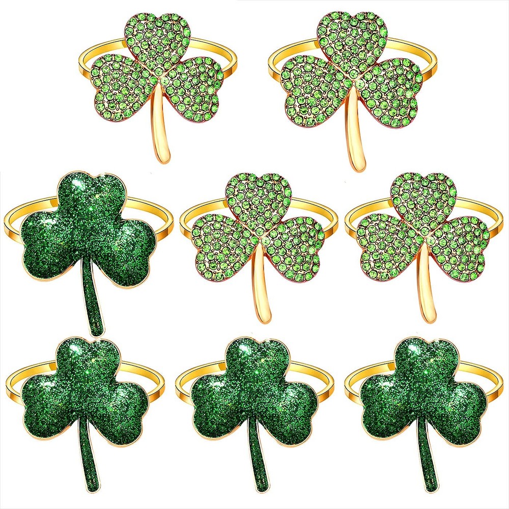 Napkin Rings Set of 8, Rhinestone Heart Shamrock Fleur De Lis Napkin Style C