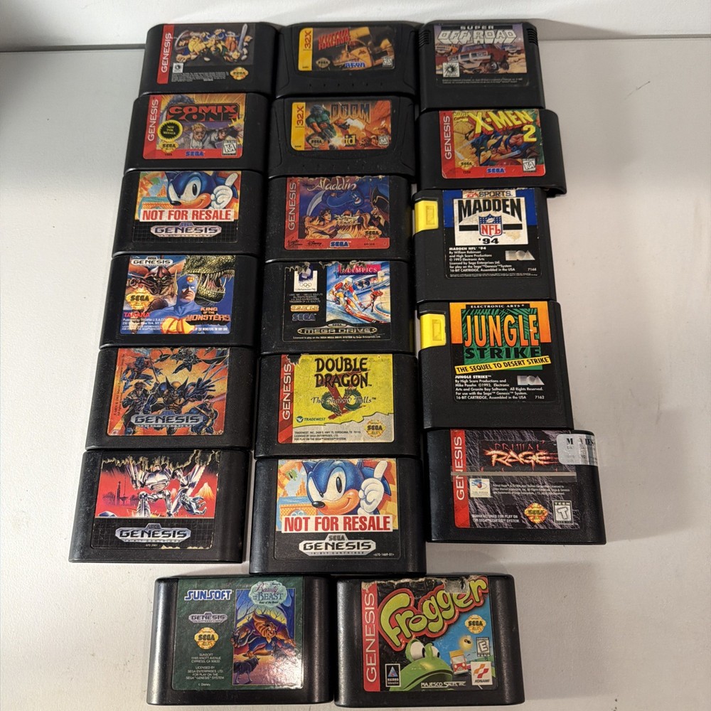 Lot Of 19 SEGA Genesis Games Untested Sonic, X-Men 2, Primal Rage Jungle Strike