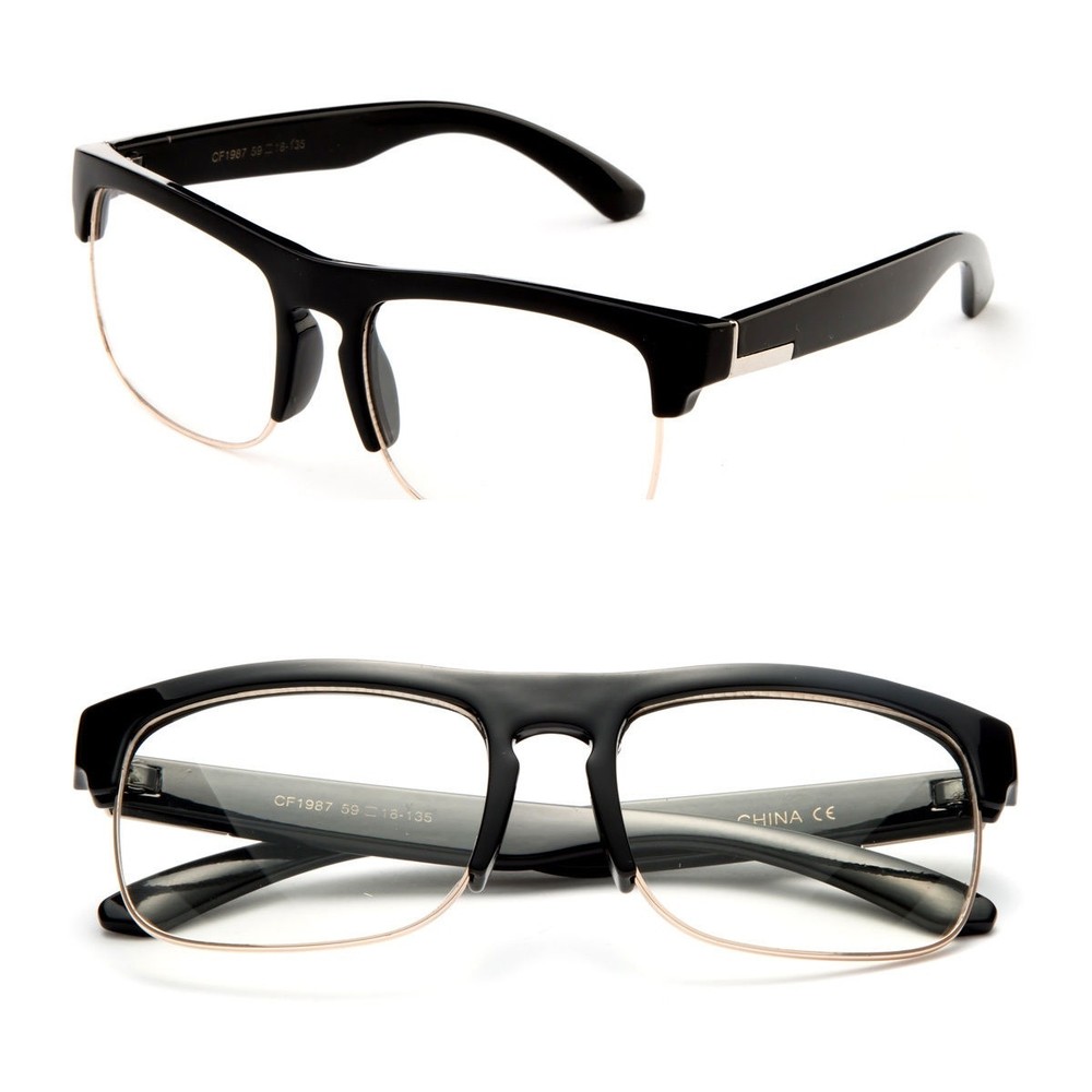 Half Frame Clear Lens Fashion Glasses Key Hole Non Prescription Frame for Men
