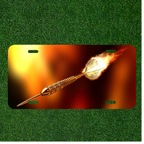 Custom Personalized Auto Tag With Flaming Dart Arrow Design Art