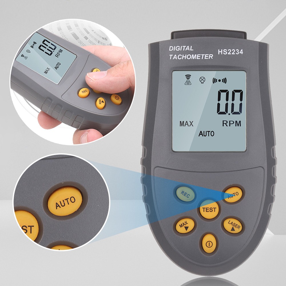 HS2234 Digital Laser Tachometer LCD RPM Test Small Engine Motor Speed Gauge CNy6