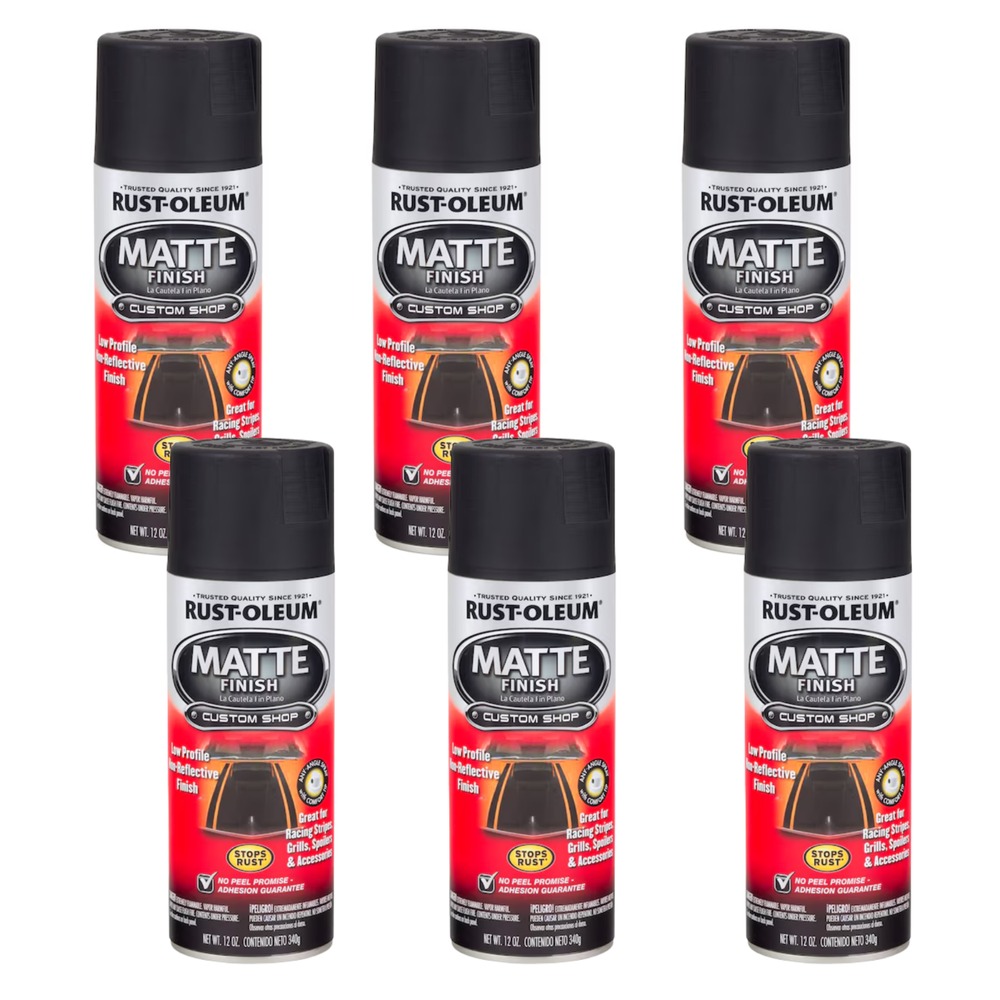 Rust-Oleum 12 oz Black Matte Car Spray Paint 6 Pack for Automotive Finish