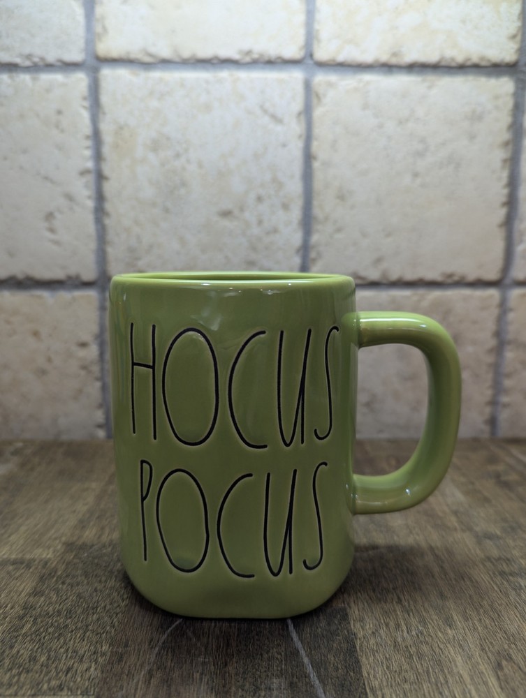 Rae Dunn Halloween Green Iridescent HOCUS POCUS ceramic mug