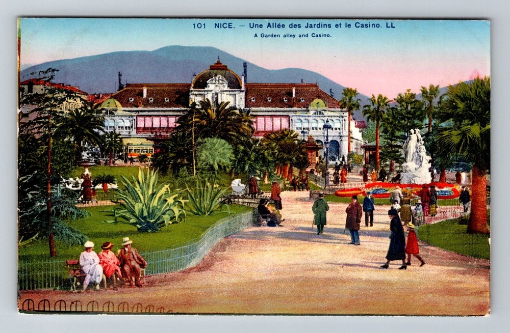 France- Nice A Garden Alley And Casino Souvenir Old Postal View Vintage Postcard