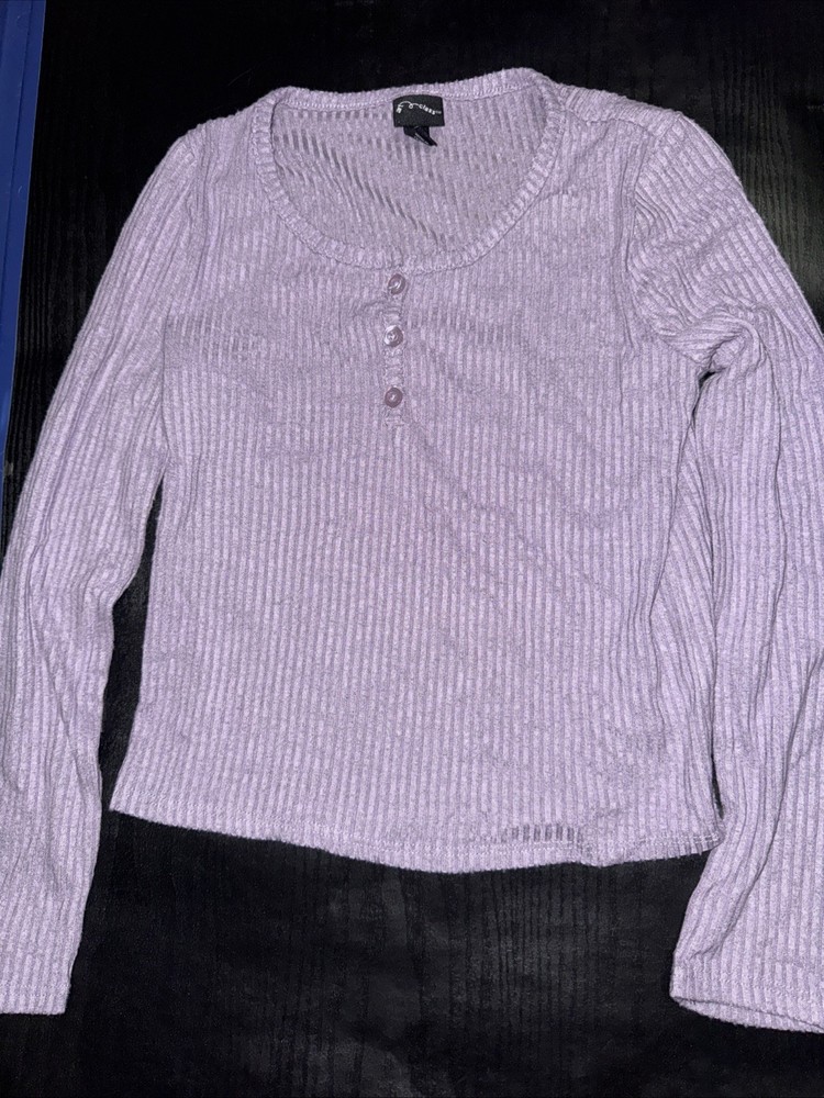 Art Class Girl's Small 6/6X Long Sleeve Purple Ribbed Henley Shirt
