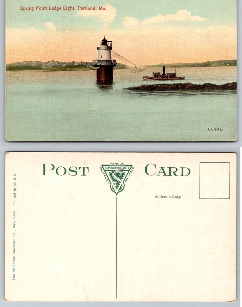 Spring Point Ledge Light Portland ME Tugboat Lighthouse Vintage Postcard