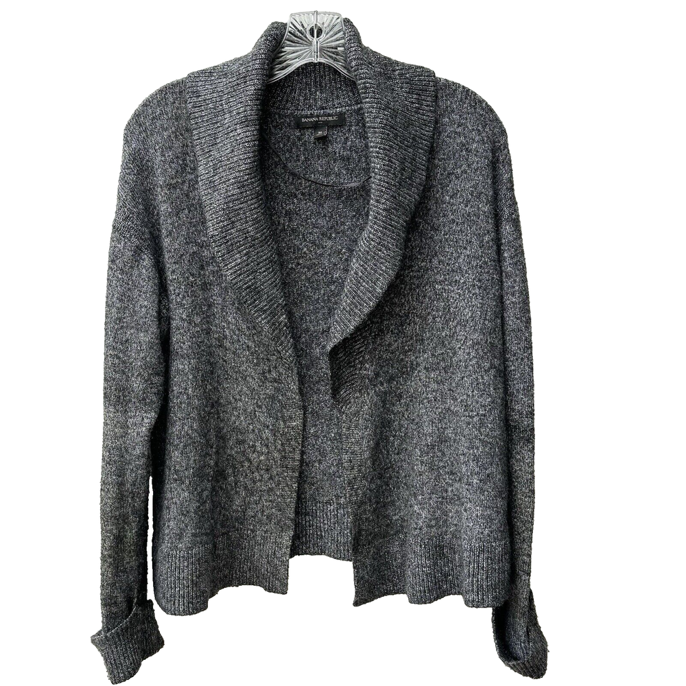 Banana Republic Womens Gray Shawl Collar Open Front Knit Cardigan Sweater Size M  