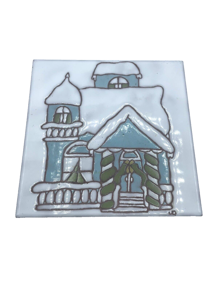 Made In Italy Ceramic Tile Trivet Hot Plate Snow House 6X6